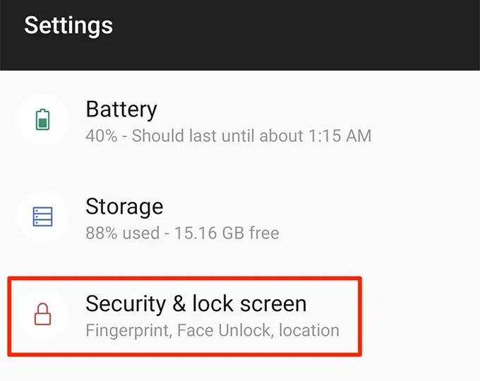 Settings > Lock Screen or Security