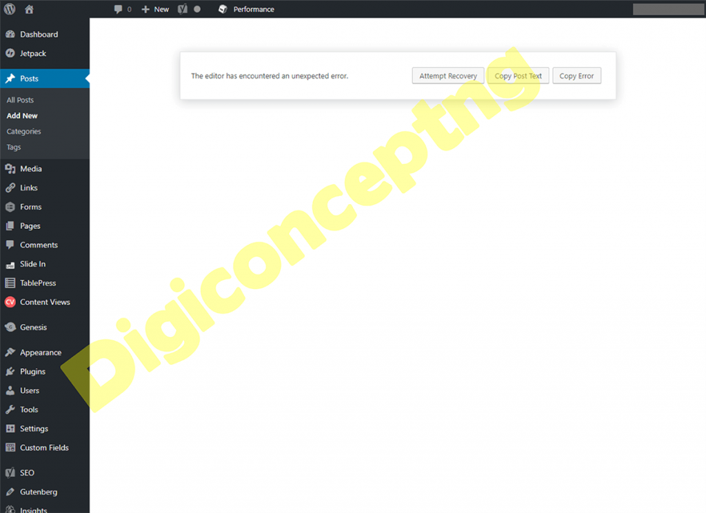 editor has encountered an unexpected error