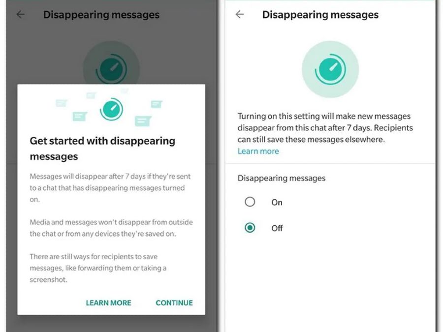whatsapp disappearing message setup