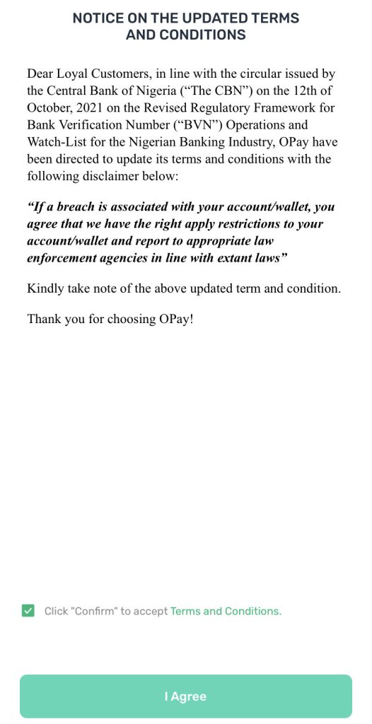 Opay terms and conditions