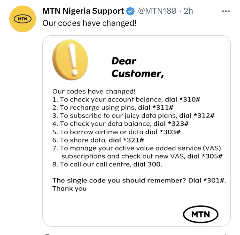 New MTN codes