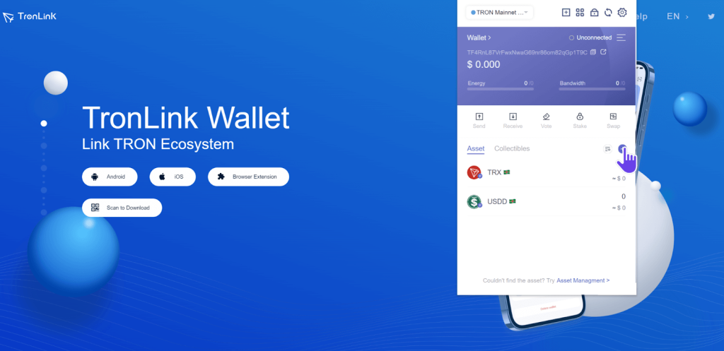 display of USDT in the wallet. Click the plus button