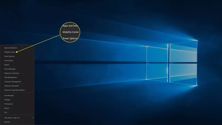 Press Windows Key + X and click Mobility Center.