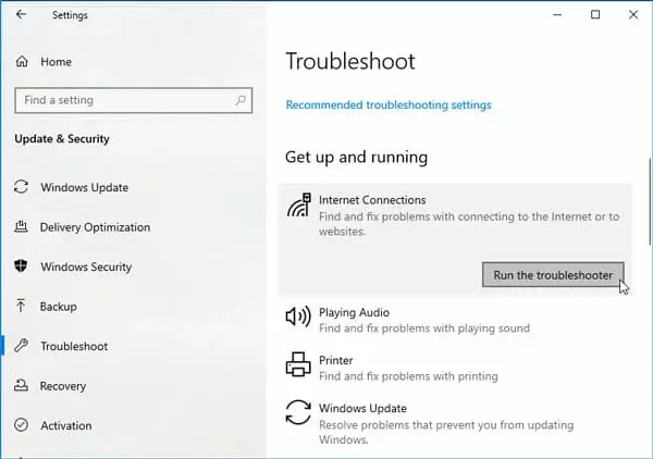 Run Network Troubleshooter