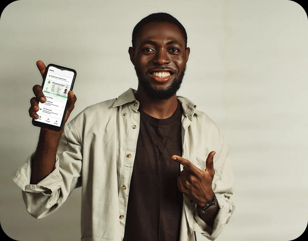 Man showing his identification card on phone 