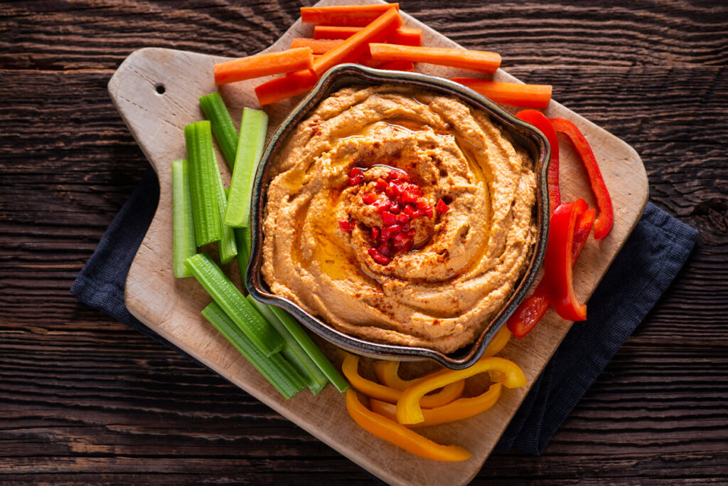 Hummus with Red Bell Pepper Strips
