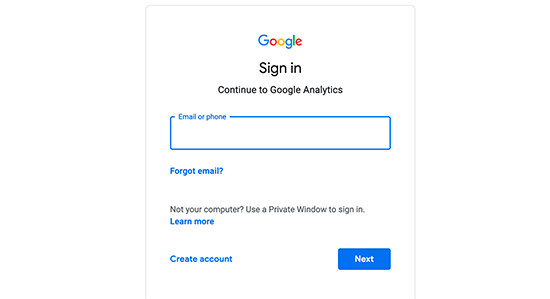 sign up with Google Analytics