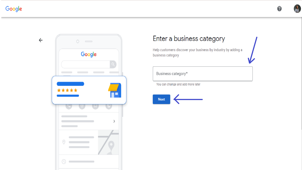 Google business category