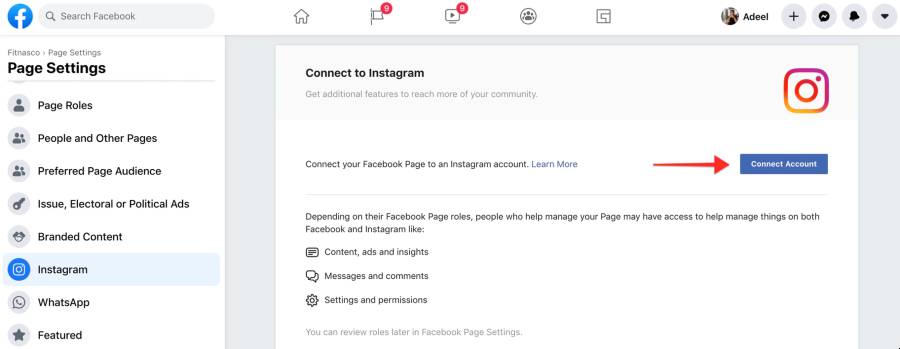 connect instagram to facebook