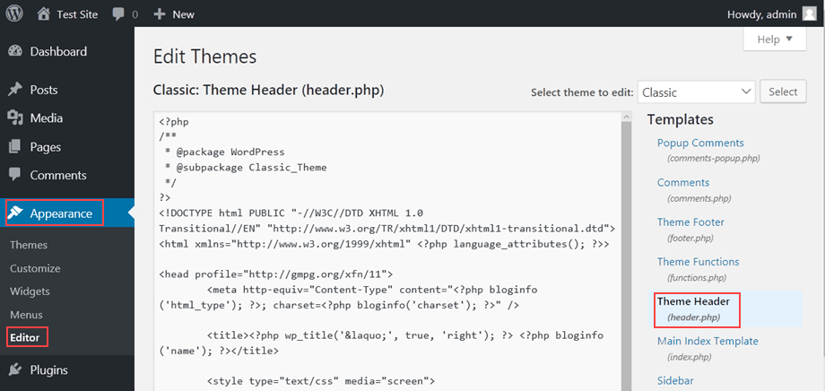 wp-header php