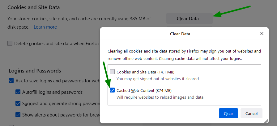 Cookies and Site Data fire fox