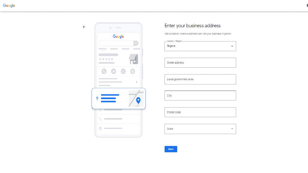 Google business address